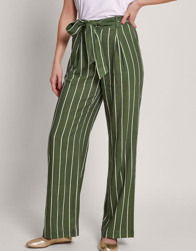 Susan Stripe Trousers, Green (KHAKI), large