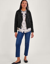 Suedette Biker Jacket, Black (BLACK), large