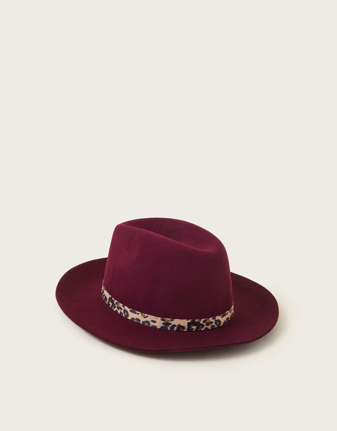 Wool Fedora Hat, Red (BURGUNDY), large