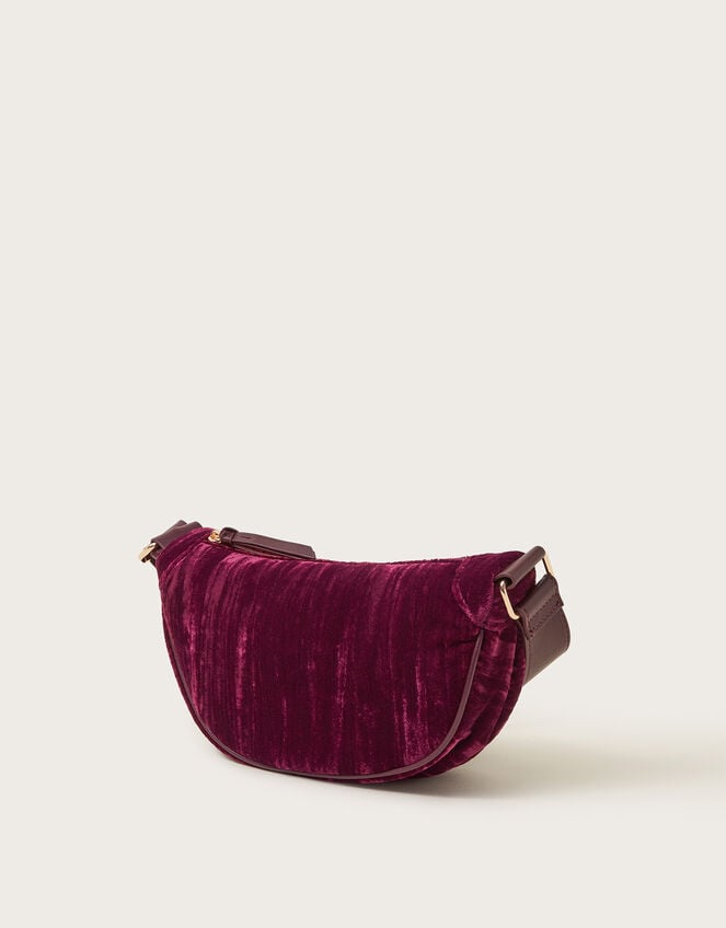 Val Crushed Velvet Sling Bag, Red (BURGUNDY), large