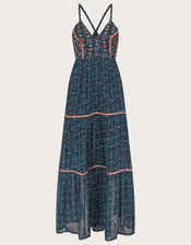 Embellished Print Maxi Cami Dress in Sustainable Viscose, Blue (NAVY), large