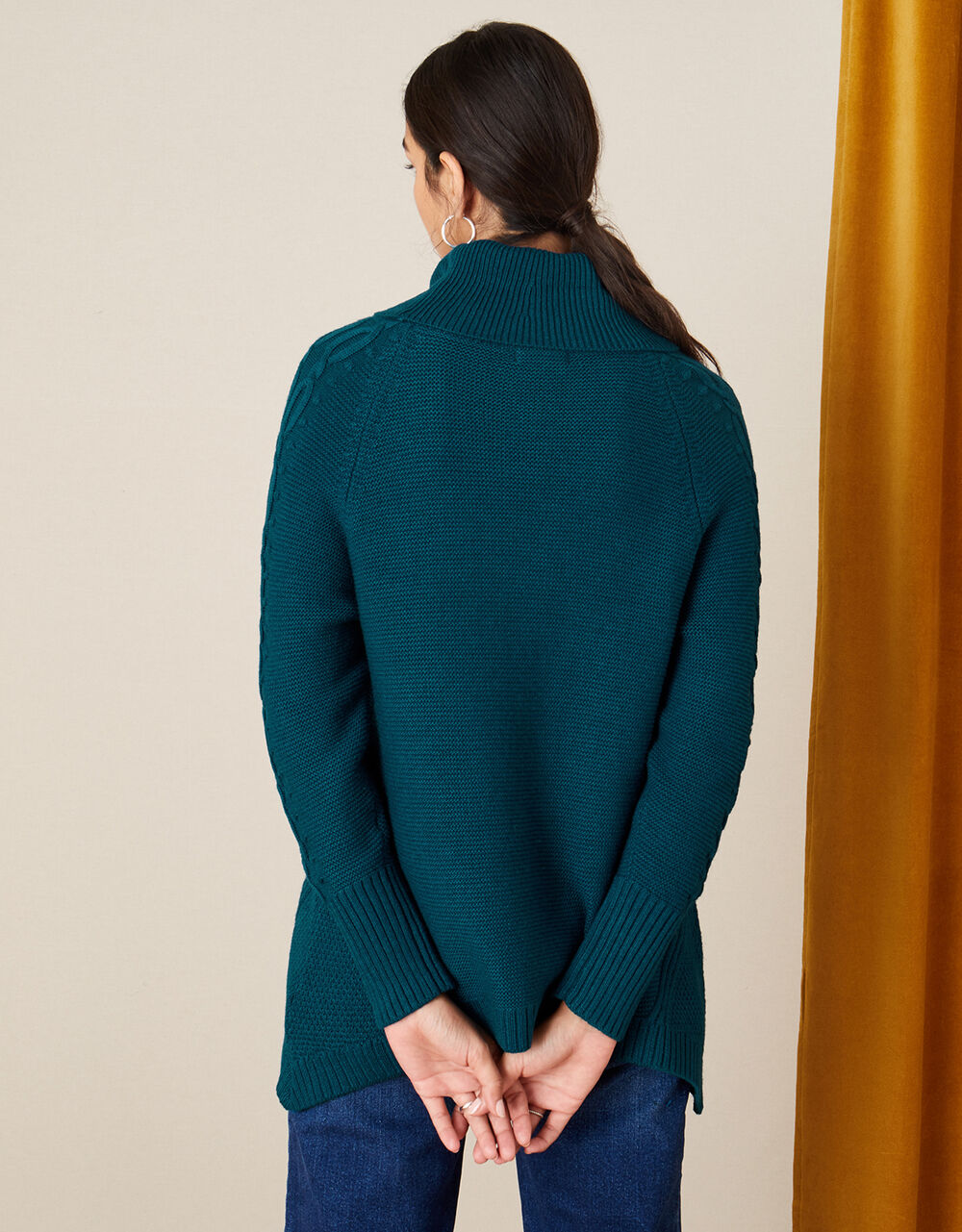 Roll Neck Cable Knit Jumper Teal | Jumpers | Monsoon UK.