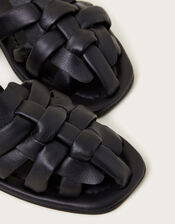 Leather Fisherman Sandals, Black (BLACK), large
