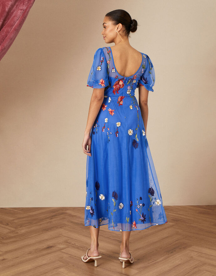 Andrea Embroidered Midi Dress Is Recycled Polyester Blue Evening Dresses Monsoon Uk 