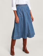 Pull On Denim Midi Skirt, Blue (DENIM BLUE), large