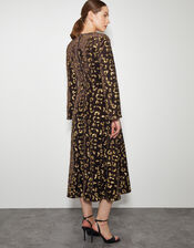 Arwen Sequin Leopard Velvet Midi Dress, Brown (CHOCOLATE), large