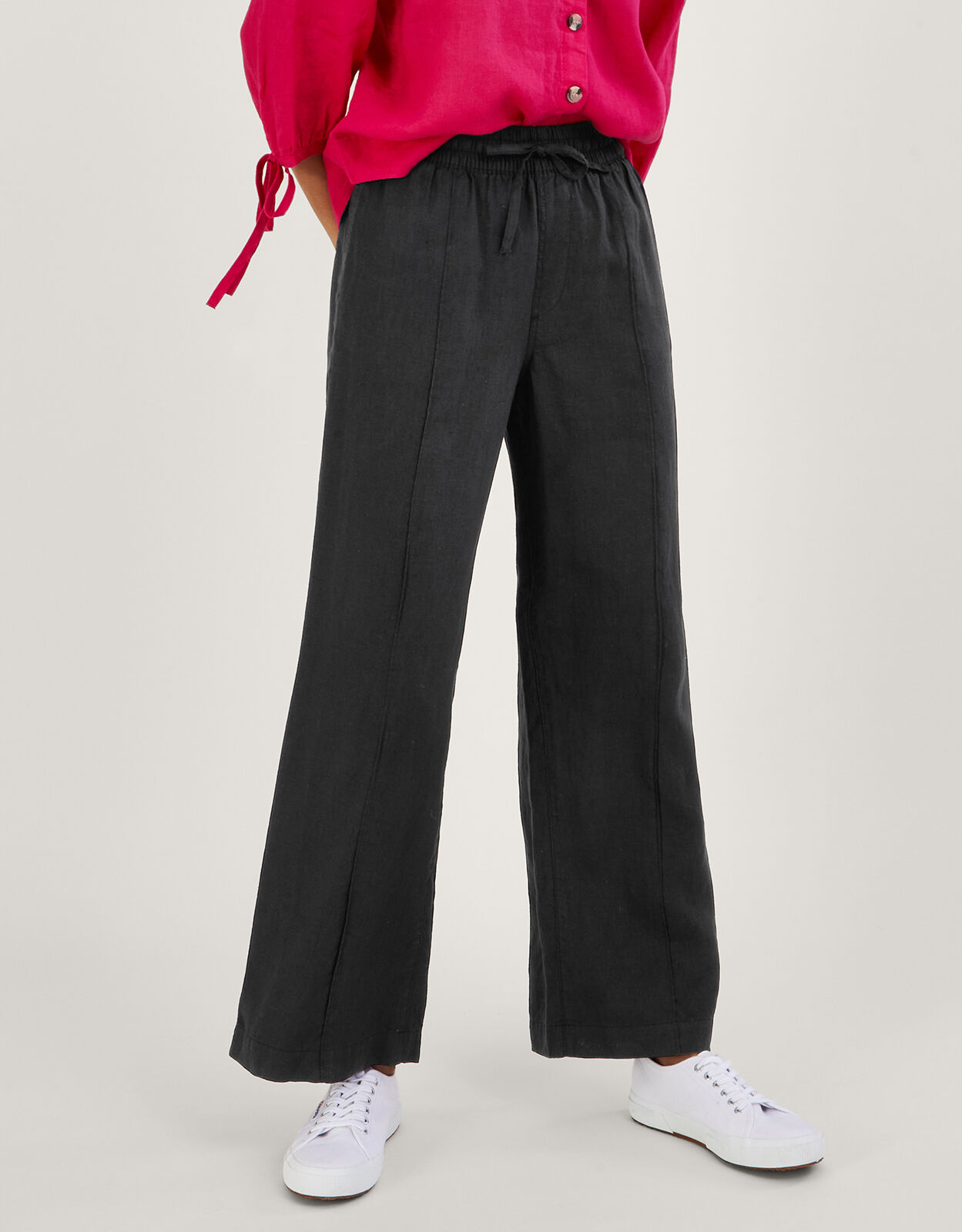 Black Curved-leg pleated linen trousers | Albus Lumen | MATCHES UK