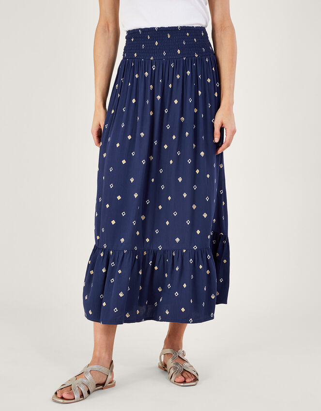 Motif Print Maxi Skirt in LENZING™ ECOVERO™, Blue (NAVY), large