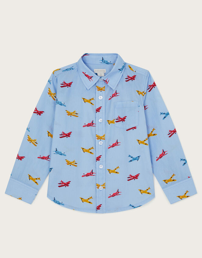 Plane Print Shirt, Blue (BLUE), large