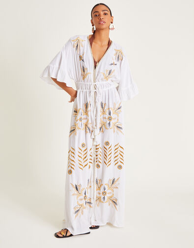 Jasmine Embroidered Kaftan Maxi Dress, White (WHITE), large