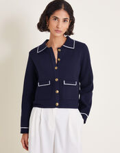 Nicki Collar Knit Jacket, Blue (NAVY), large