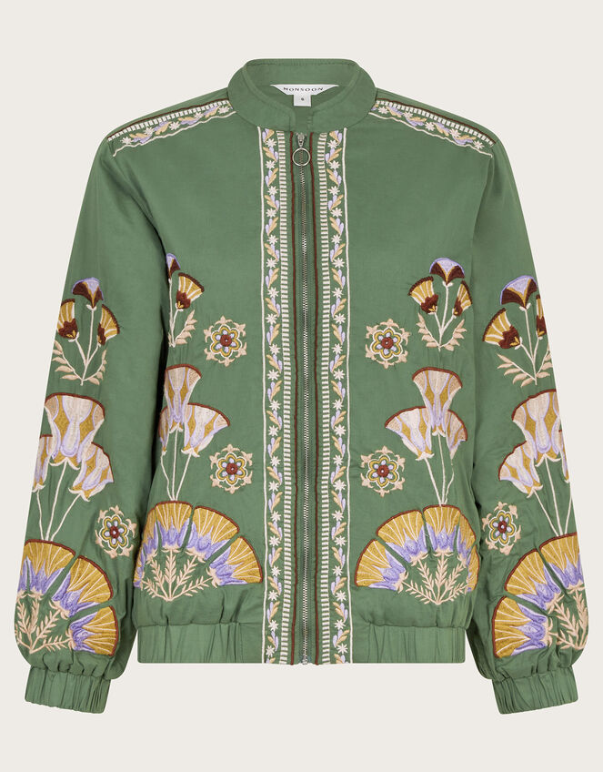 Cristina Embroidered Bomber Jacket, Green (GREEN), large