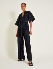 Polly Plisse Jumpsuit, Black (BLACK), large