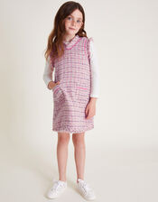 Tweed Pinafore Dress with Long Sleeve T-Shirt, Pink (PINK), large