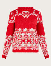 Fabe Fair Isle Jumper, Red (RED), large