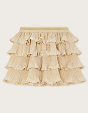 Pleated Ruffle Satin Skirt, Gold (GOLD), large