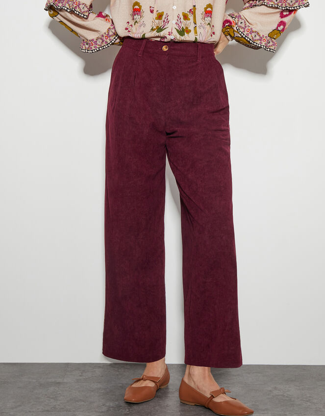 Samira Corduroy Wide Leg Trousers, Red (BURGUNDY), large