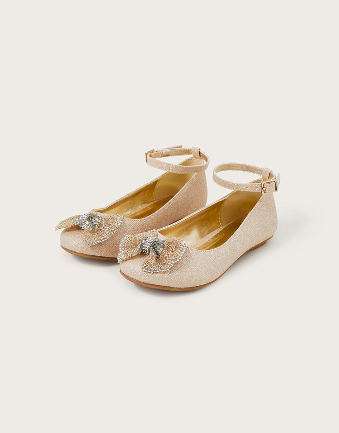 Polly Shimmer Bow Ballerina Flats Gold | Girls' Flat Shoes | Monsoon UK.