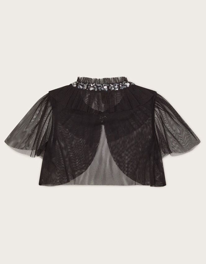 Crop Tulle Cape Jacket, Black (BLACK), large