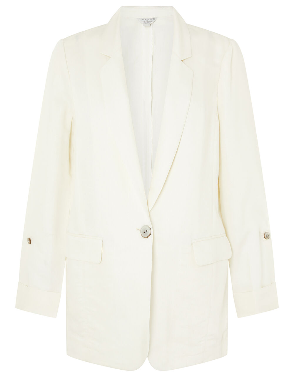 Smart Longline Blazer in Linen Blend Ivory | Women's Jackets | Monsoon UK.