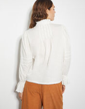 Rose Long Sleeve Frill Pleat Shirt, White (WHITE), large