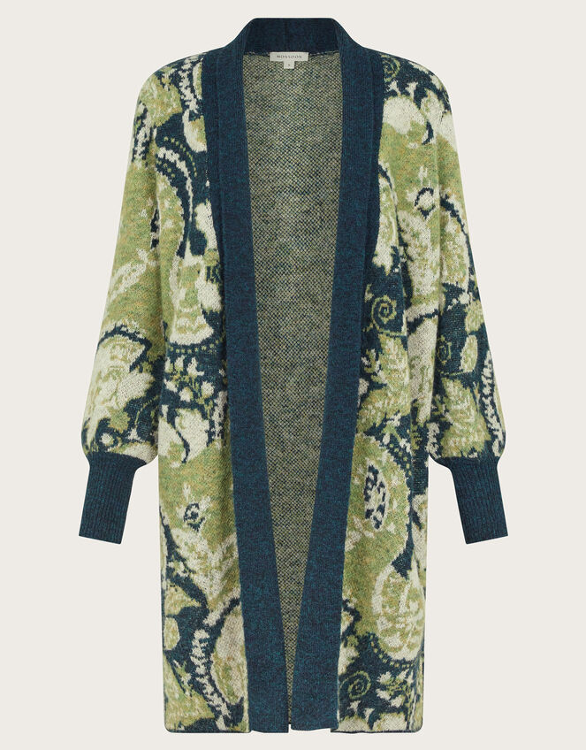 Ember Printed Longline Cardigan, Green (GREEN), large