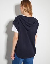 Hooded V-Neck Sweater Vest, Blue (NAVY), large