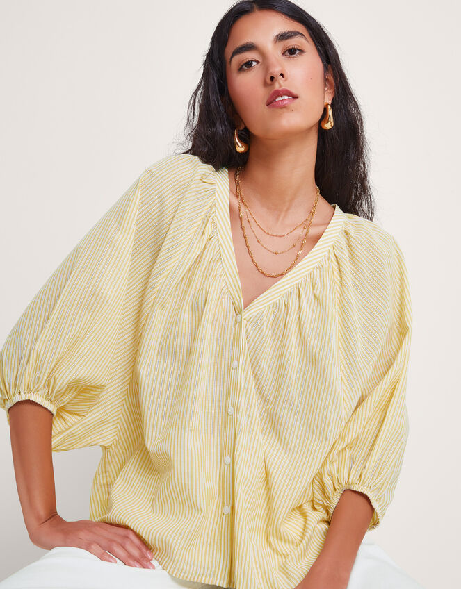 Avery Stripe Blouse, Yellow (YELLOW), large