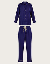 Pru Peacock Embroidered Pyjama Set, Blue (NAVY), large