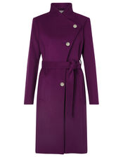 Rita Wrap Collar Long Coat , Purple (PURPLE), large