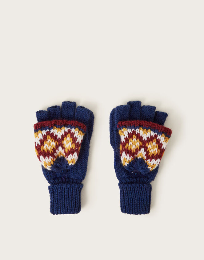 Fair Isle Fingerless Mitten Gloves, Multi (MULTI), large