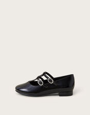 Patent Two-Strap Ballerina Flats, Black (BLACK), large