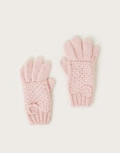 Knitted Flower Gloves, Pink (PINK), large