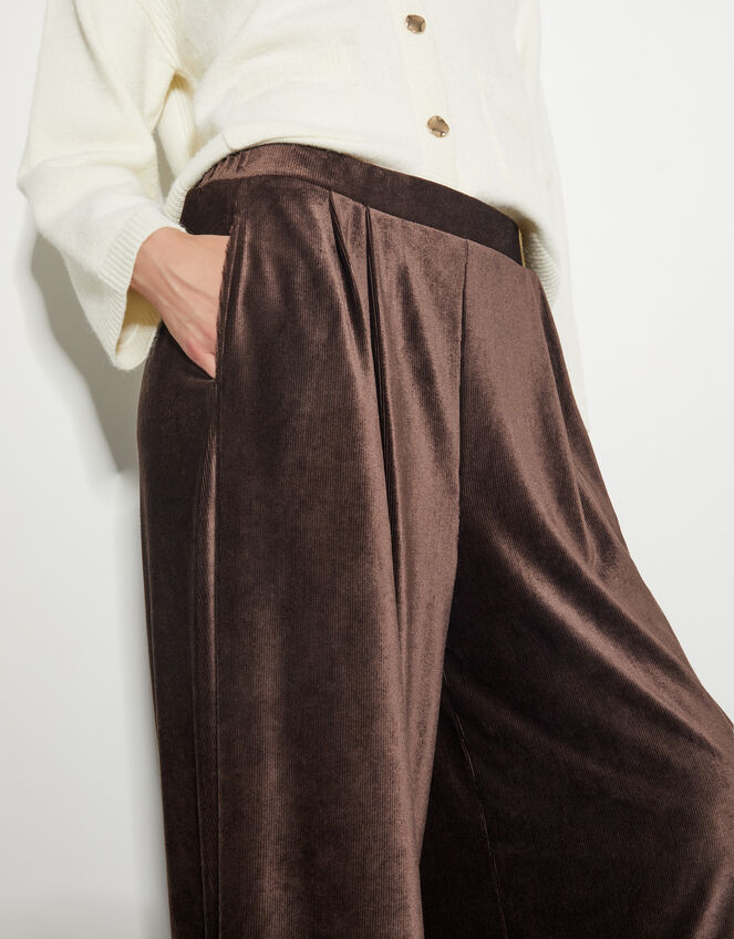 Shay Rib Velour Wide Leg Trousers, Brown (CHOCOLATE), large