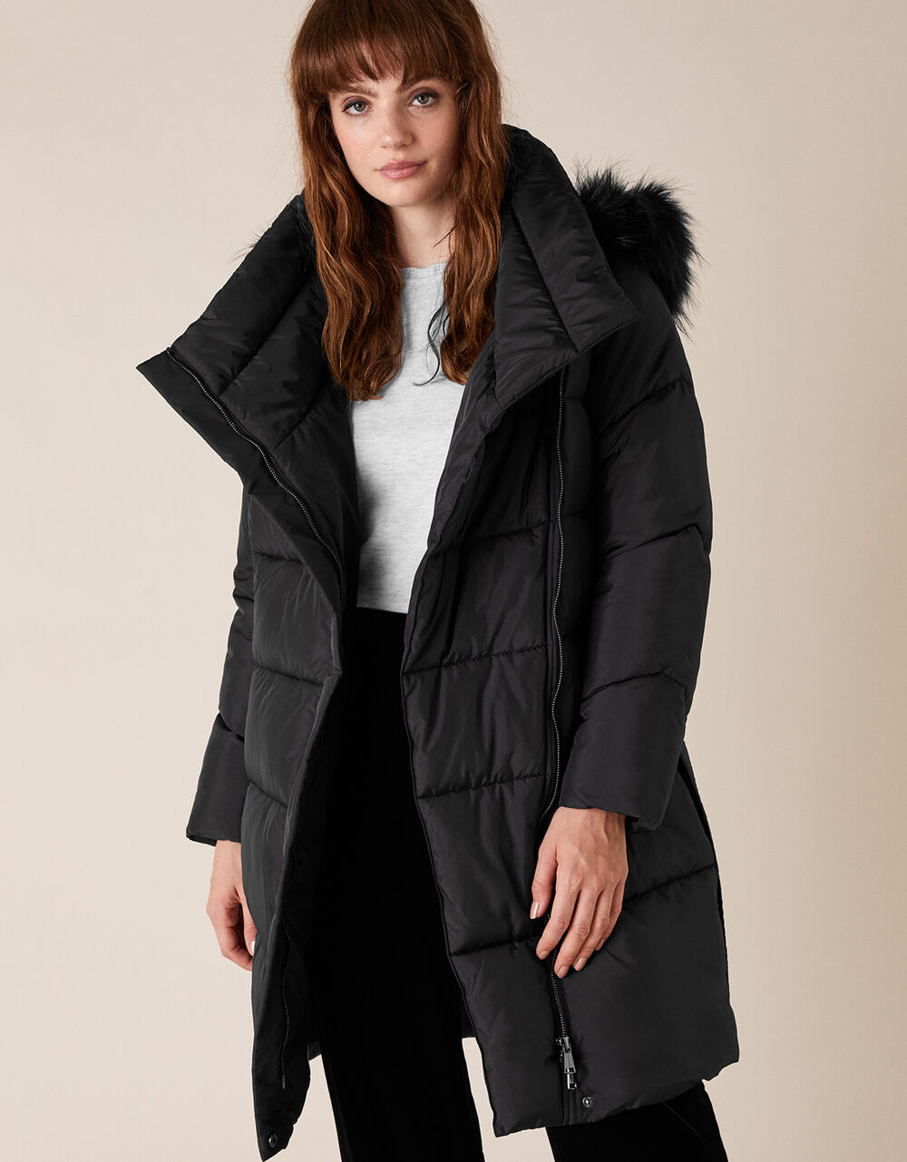 Patsy Long Padded Coat in Recycled Fabric Black | Women's Coats ...
