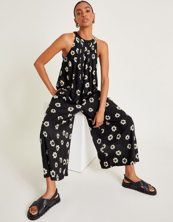 Lei Floral Wide Leg Jumpsuit, Black (BLACK), large