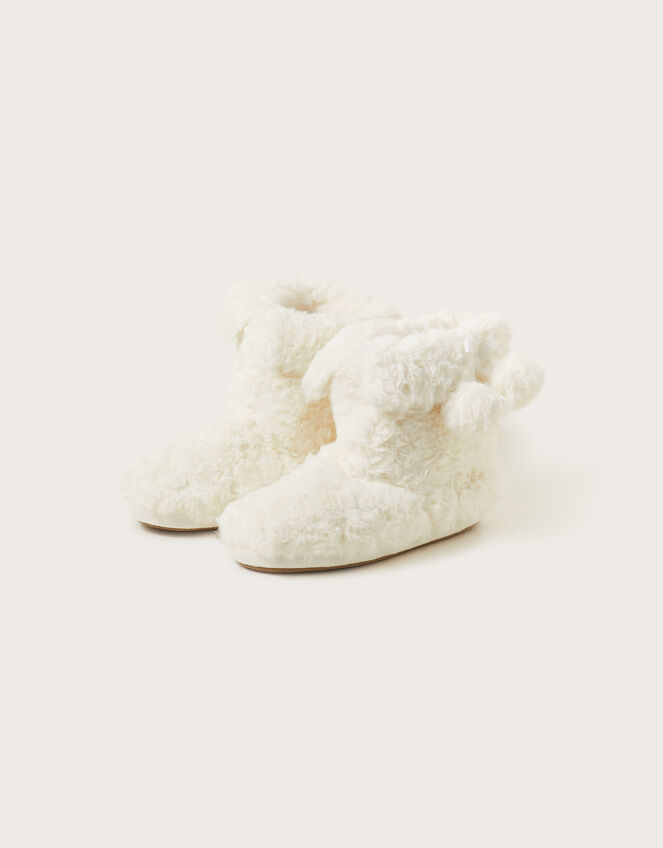 Faux Fur Pom-Pom Slipper Boots Ivory