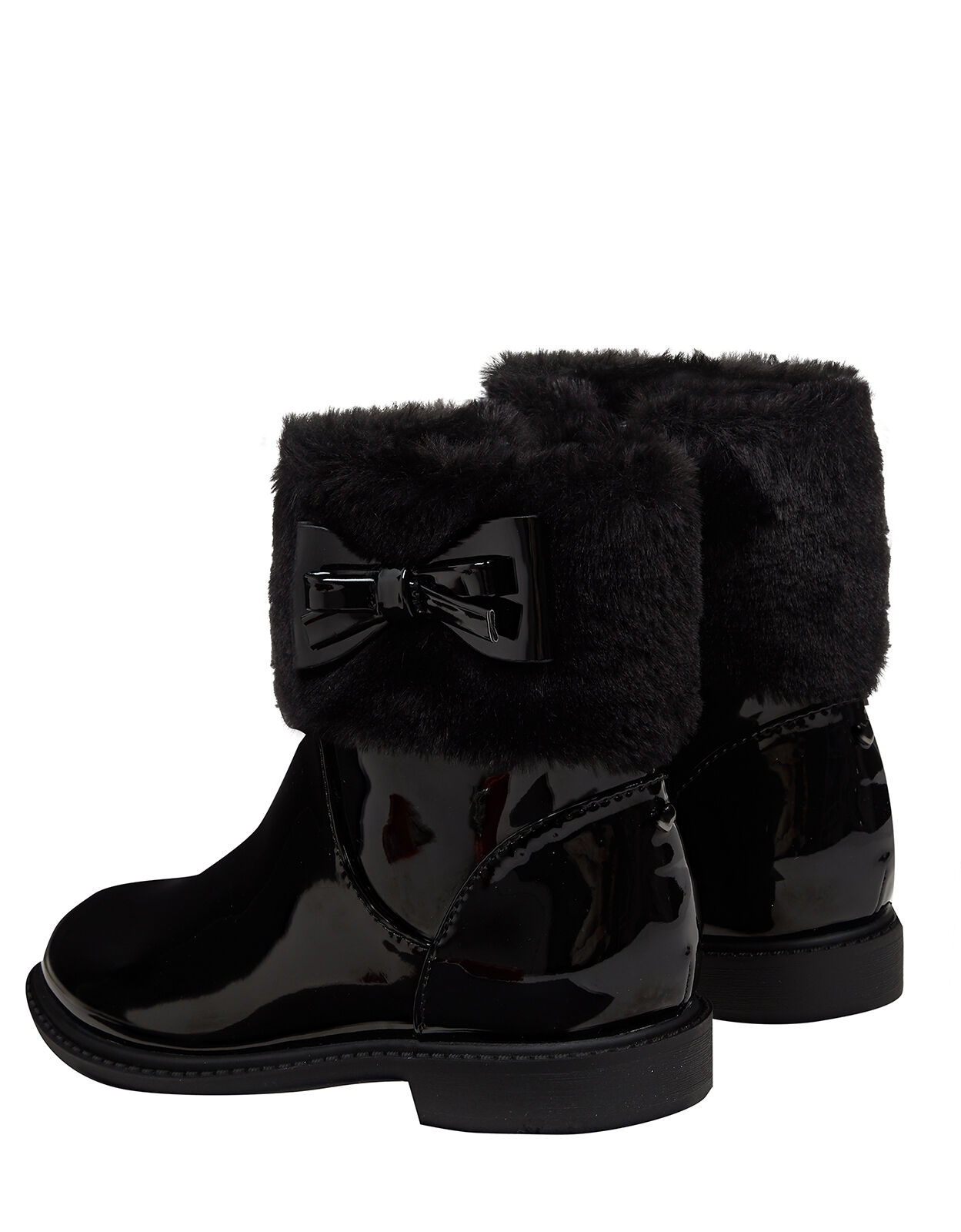 Fluffy Trim Patent Ankle Boots Black 