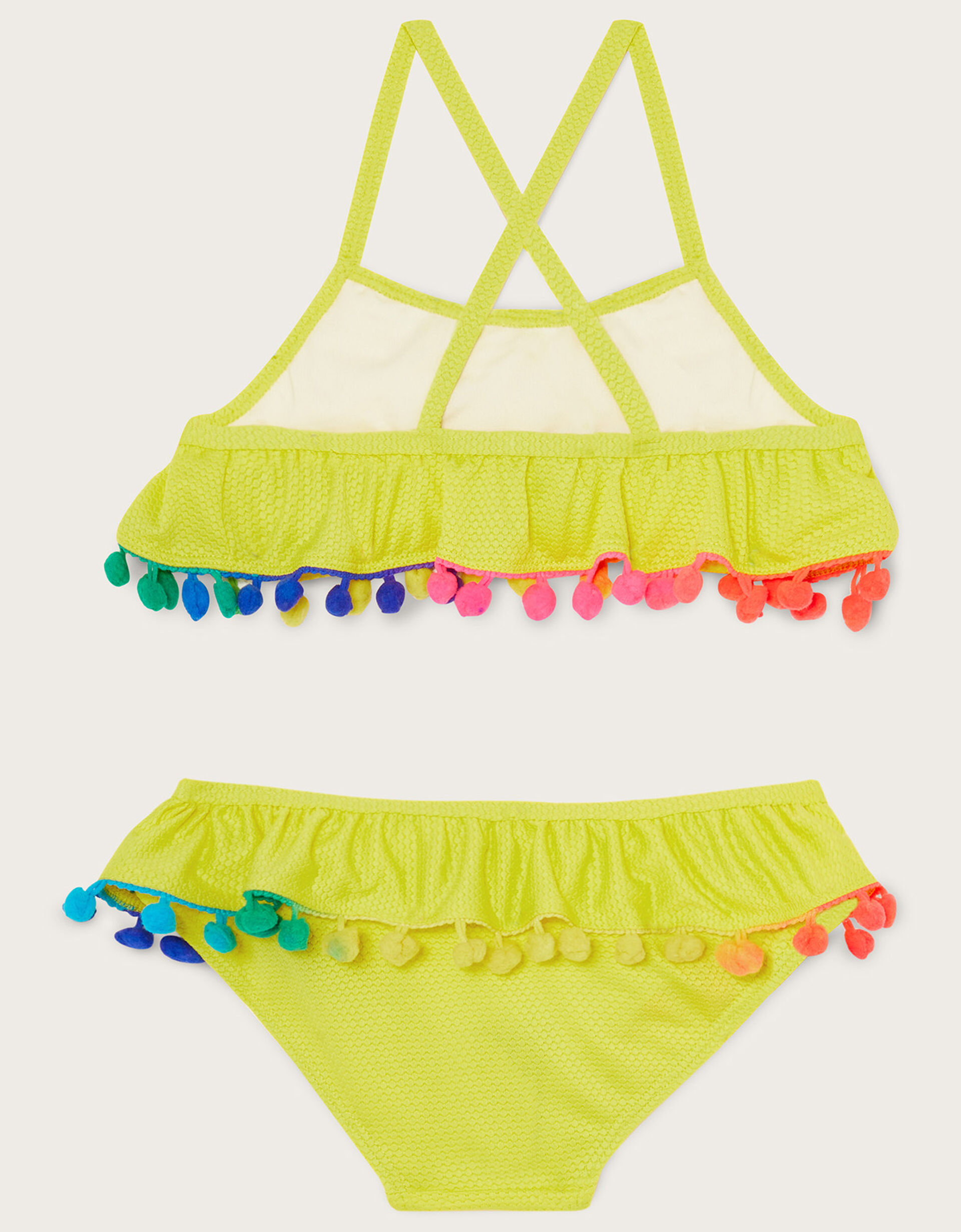 Pom Pom Trim Bikini Set Yellow 9273