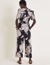 Petra Palm Print Jumpsuit, Black (BLACK), large