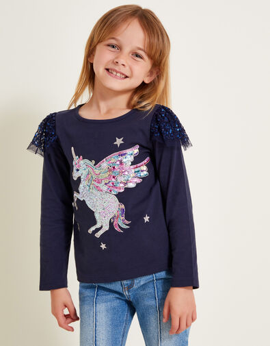 Long Sleeve Unicorn Top, Blue (NAVY), large