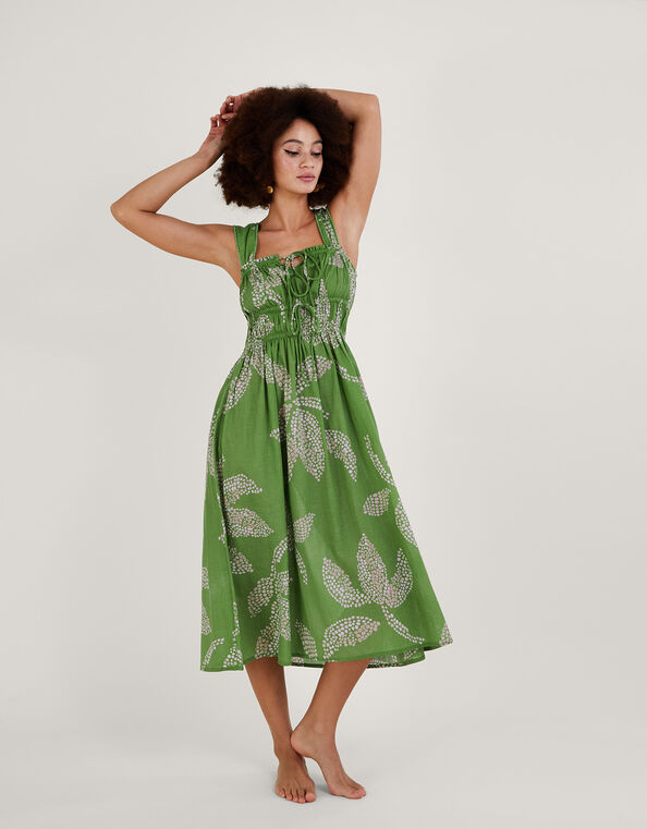 Mahi Sleeveless Palm Print Midi Dress, Green (GREEN), large