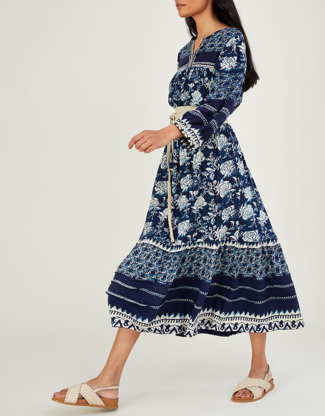Floral Print Jersey Dress in Sustainable Cotton Blue
