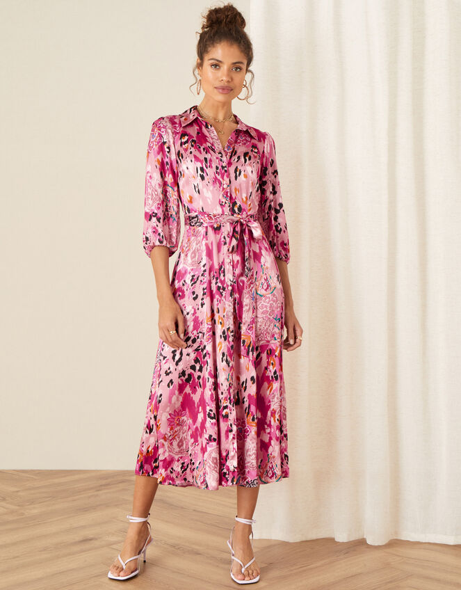 Cameia Animal Print Satin Dress Pink | Evening Dresses | Monsoon UK.