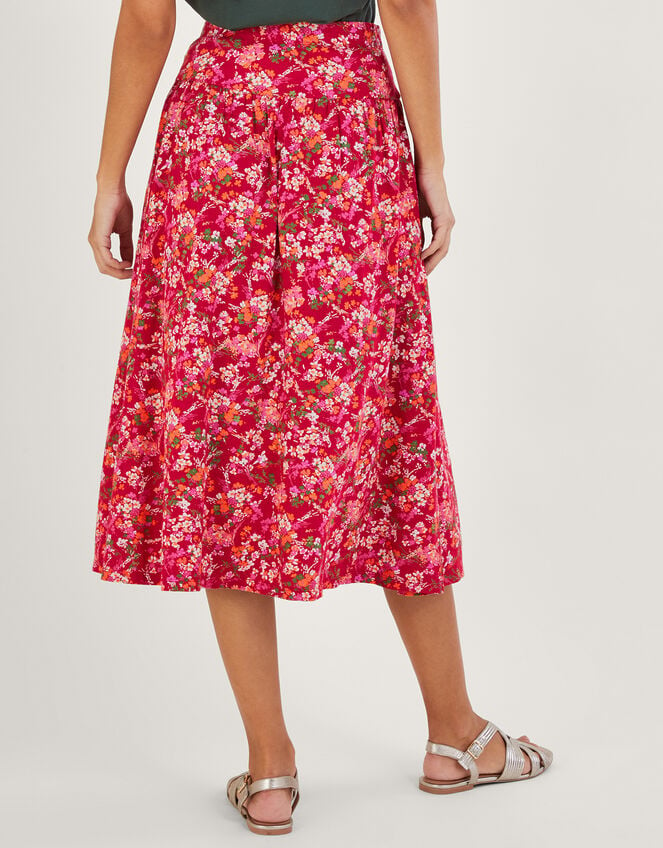 Ditsy Floral Print Skirt in Linen Blend Red | Skirts | Monsoon UK.