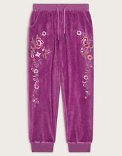 Embroidered Velour Joggers, Purple (PURPLE), large