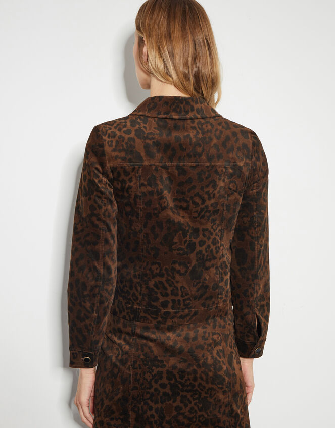 Aida Leopard Print Crop Jacket, Brown (BROWN), large