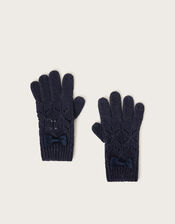 Sparkle Bow Gloves , Blue (NAVY), large