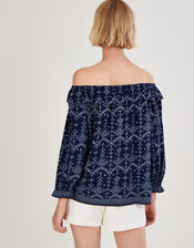 Off Shoulder Frill Jersey Top, Blue (NAVY), large