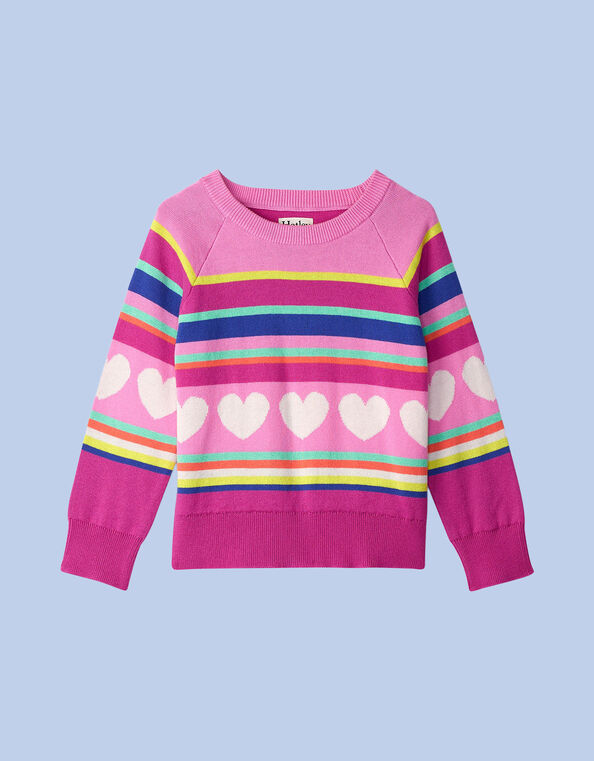 Hatley Heart Stripe Jumper, Pink (PINK), large